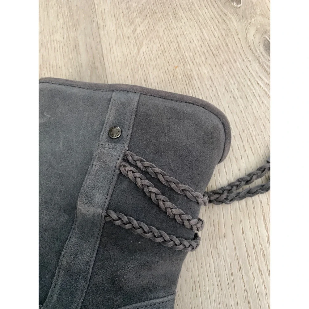 Abeo Blaine‎ PBW1007 Grey Suede Sheepskin Lined Ankle Boots Women 8 Boho Braided